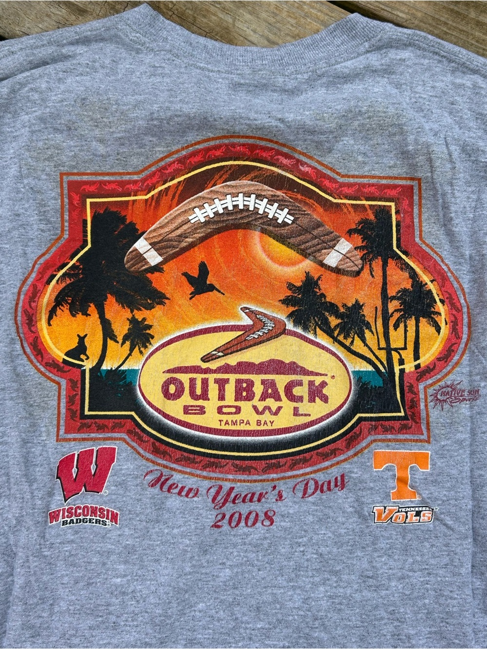 Gildan Gray Long Sleeve Outback Bowl Tennessee Vs Wisconsin